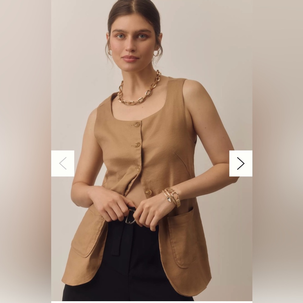 Anthropologie Maeve Tan Button-Front Vest - Picture 3 of 10